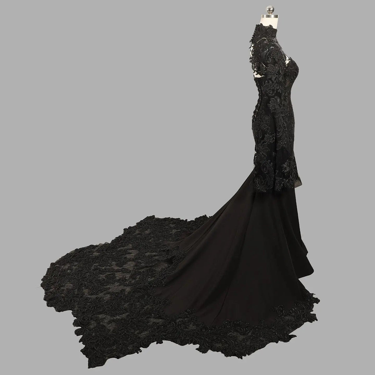 Black Luxury Gothic  Wedding Dress Sheer Lace Mermaid  ZP200