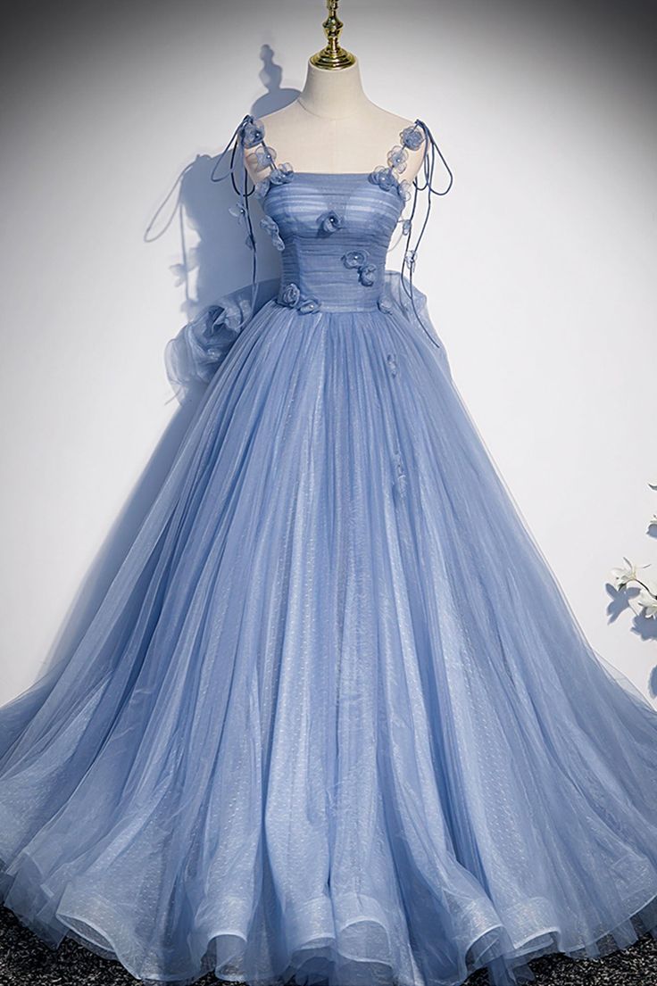 Tulle Long A-Line Prom Dress Spaghetti Straps Party Dress with Bow fg6481 - VelvetHem