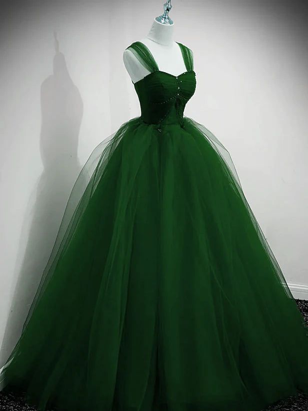 Beaded Tulle Off Shoulder Long Party Dress Tulle A-line Prom Dress Ball Gown Quinceanera Dress fg6628 - VelvetHem