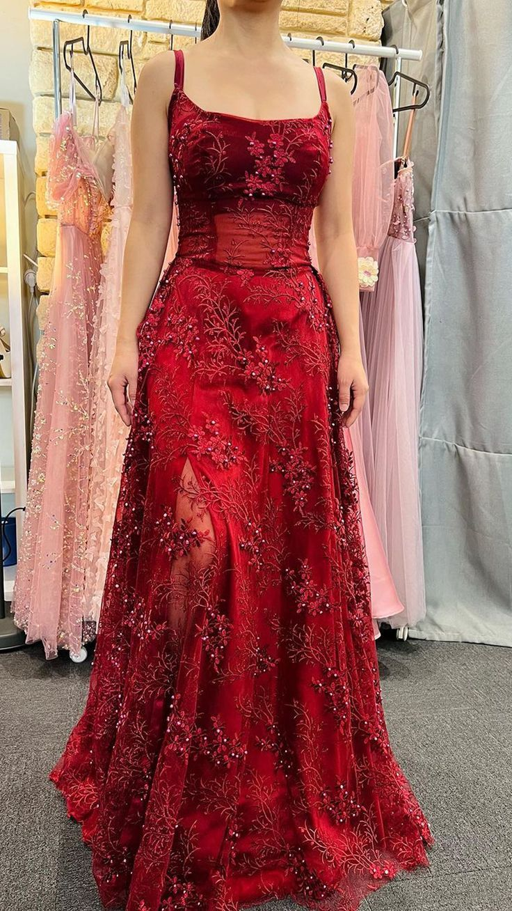 Sexy A-Line Satin Square Spaghetti Straps Empire Appliques Party Prom Evening Dress