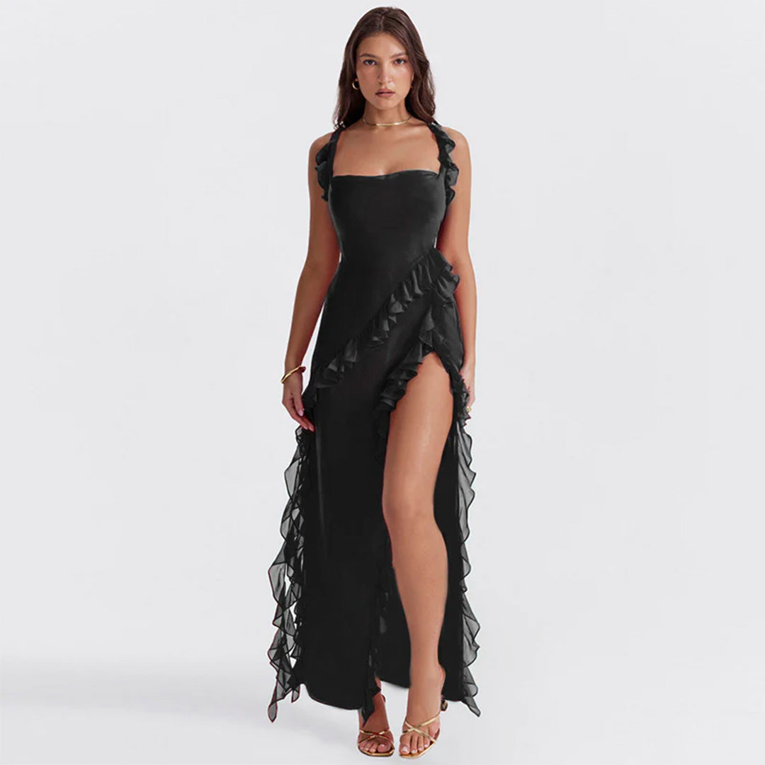 High Slit Ribbon Suspender Dress