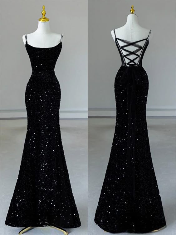 Simple Mermaid Sequin Black Long Prom Dress, Black Evening Dress fg6648 - VelvetHem