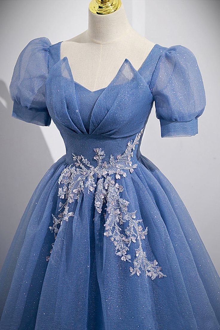Tulle Lace Floor Length Prom Dress, Short Sleeve Evening Dress fg6424 - VelvetHem