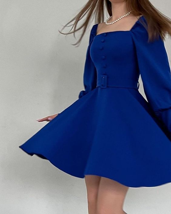 Royal Blue Long Sleeves Sexy Short Occasion Dress Short Prom Dress fg6027 - VelvetHem