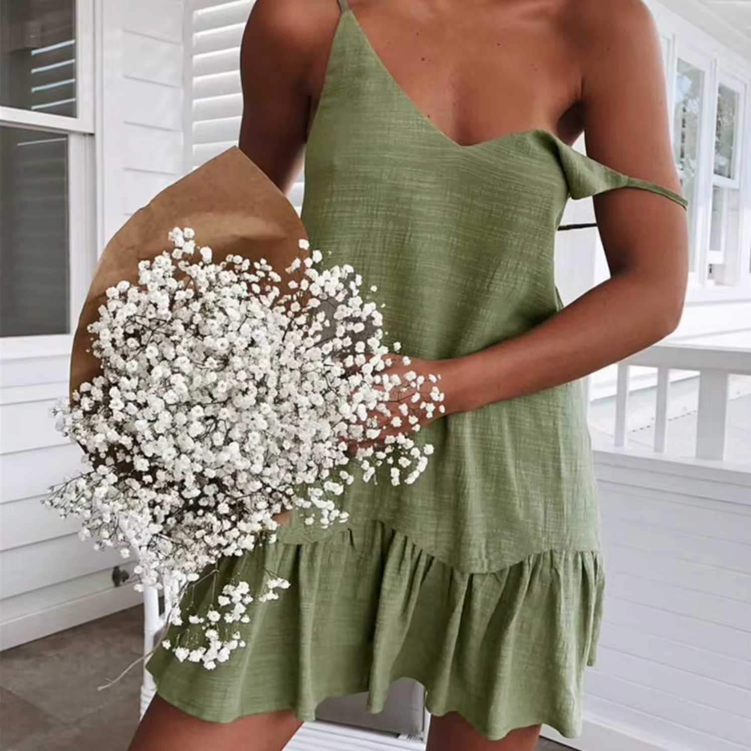 Zelma Exclusive Cotton Linen Mini Dress with Ruffles Everyday Luxe Edit