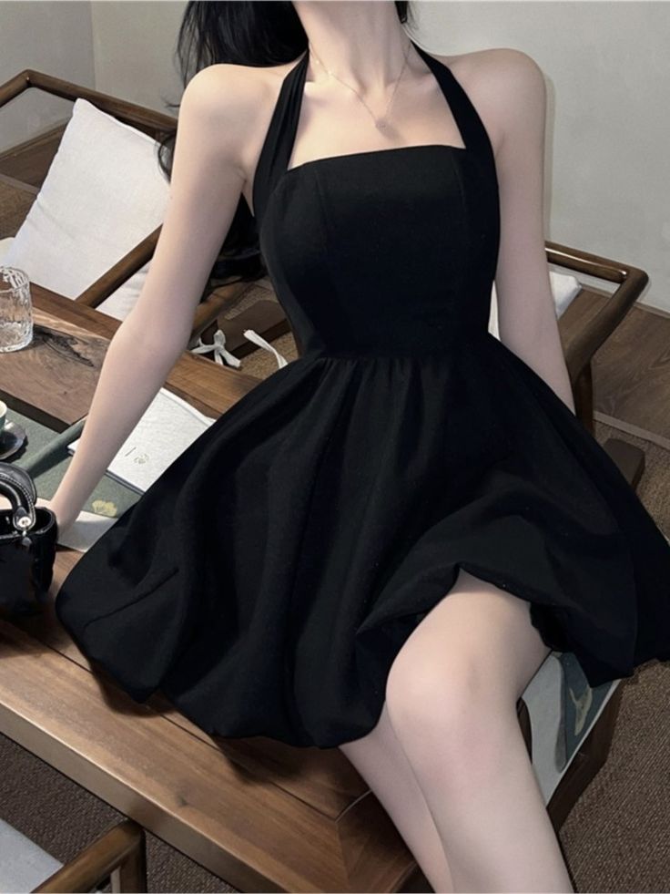 Halter Black Short Dress Women New Summer Sleeveless A-line Evening Party Dresses fg6144 - VelvetHem