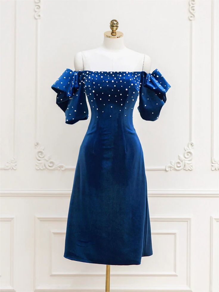 Homecoming Dresses,blue Velvet Beads Short Prom Dress, Blue Cocktail Dress fg6425 - VelvetHem