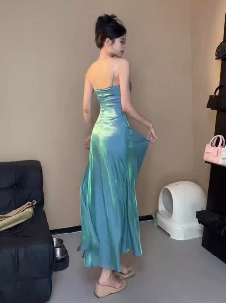 Spaghetti Straps Blue Sheath Long Prom Dresses Homecoming Dress fg6074 - View 5 | VelvetHem