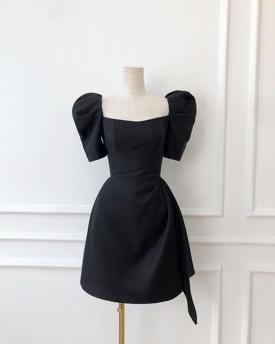 Cute black short prom dress,black hoco dress with short sleeves fg6250 - VelvetHem