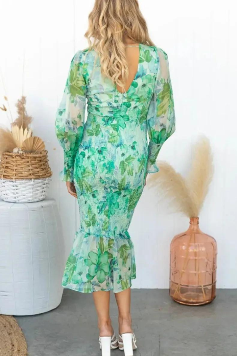 Rafaela Aesthetic Floral Print Midi Dress Elevated Occasion Wear