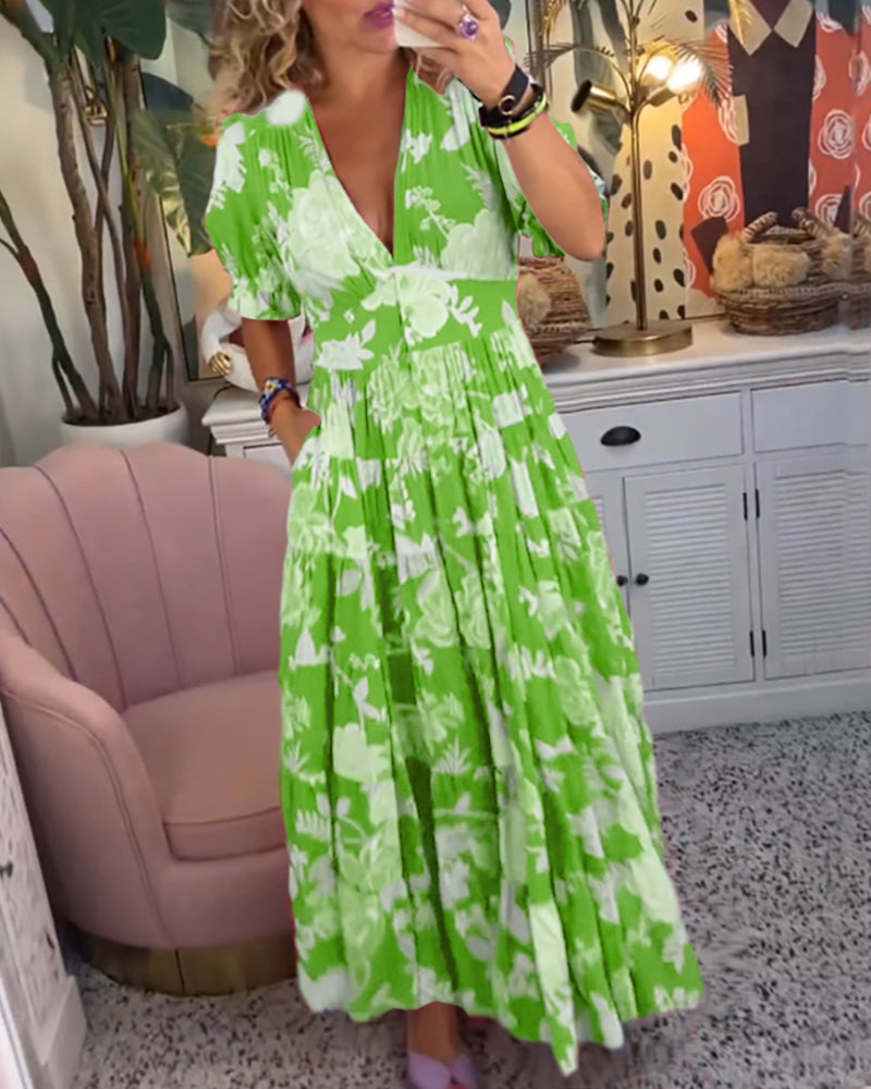 Tania Timeless Floral Dress a Line Puff Sleeves Elevated Occasion Wear