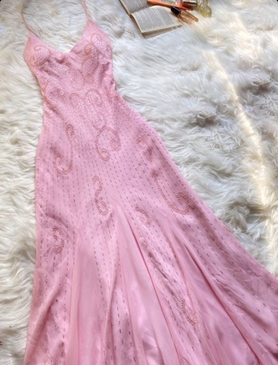 Pink spaghetti strap long evening dress fg7104 - View 3 | VelvetHem