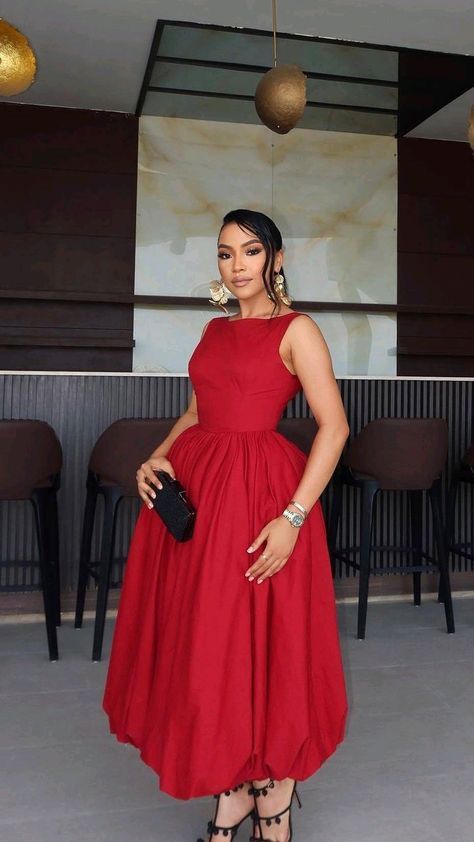 Red A Line Red Midi Party Dress Formal Evening Dress - VelvetHem