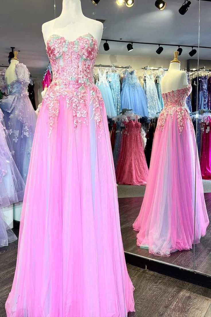 Tulle Floral Appliques Sweetheart A-Line Prom Dress fg6363 - VelvetHem