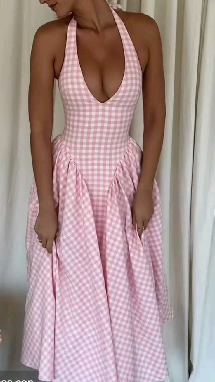 A Line Halter Sleeveless Plaid dress Evening Party Gowns fg7423 - View 3 | VelvetHem