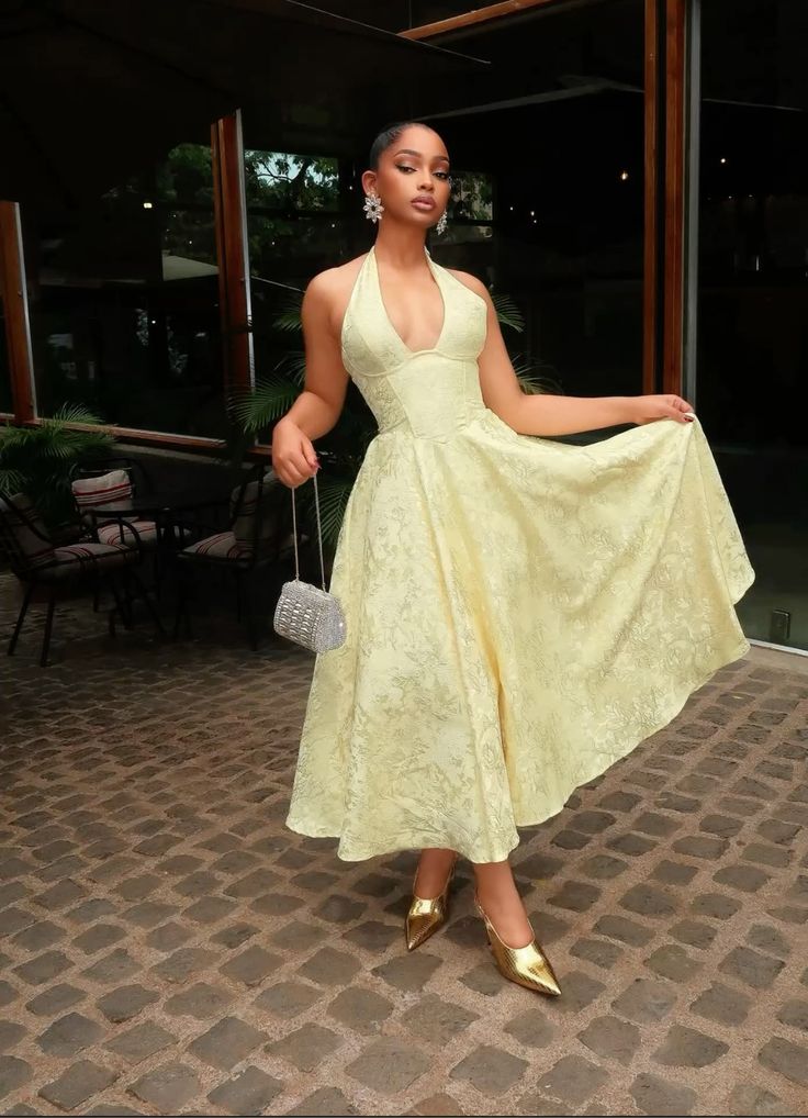 Yellow Halter Formal Dress Party Dress Long Evening Dress Prom Dresses - View 6 | VelvetHem
