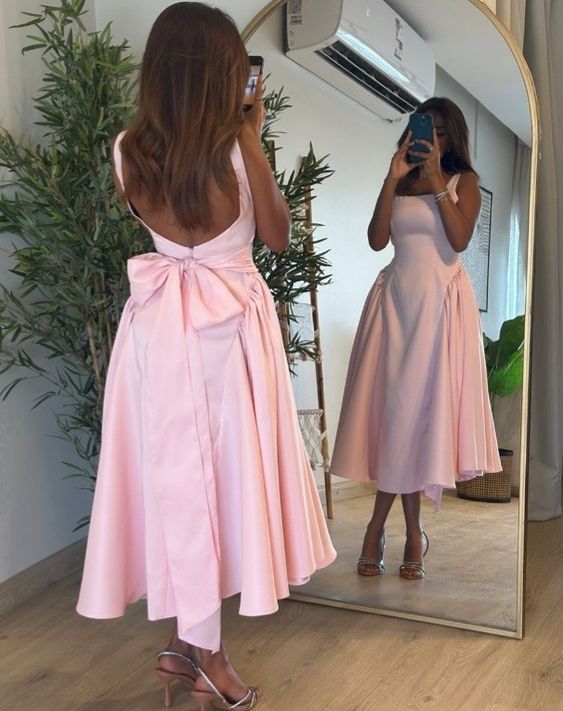 Pink Mid Length Prom Dress Pink Evening Gown fg6359 - VelvetHem