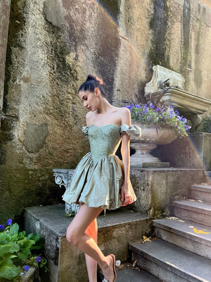 A Line Sage Short Prom Dress Birthday Party Dress Homecoming Dress - View 3 | VelvetHem