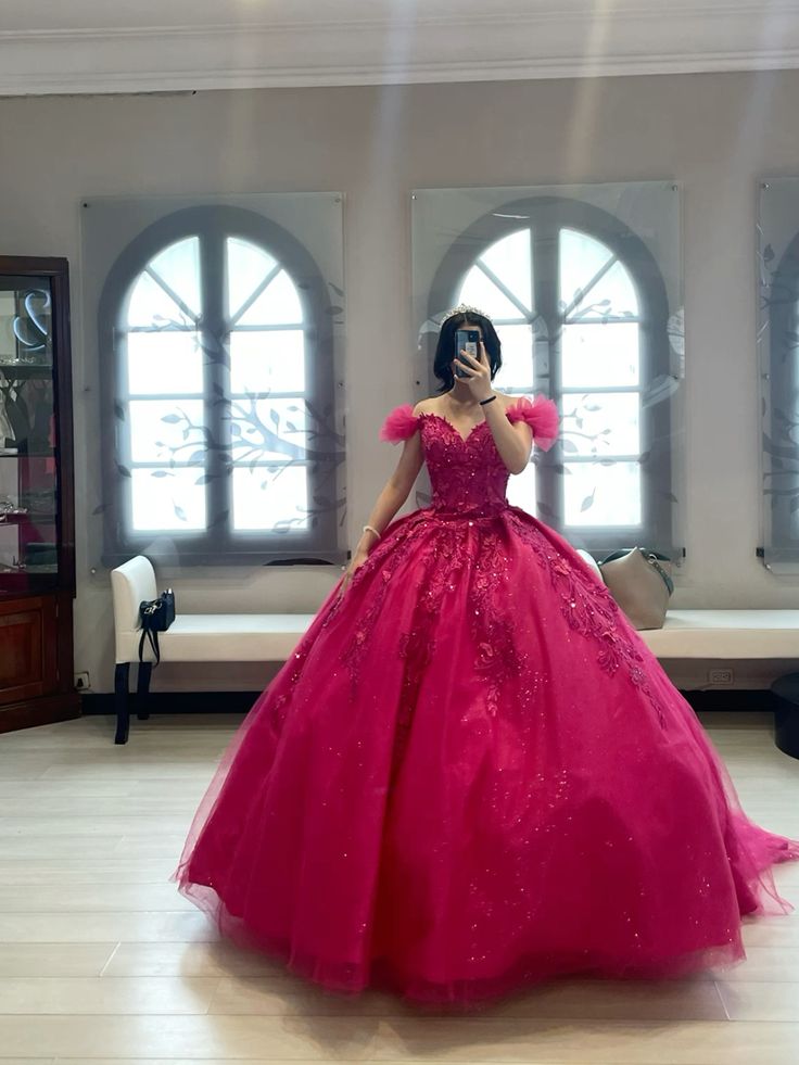 Off-Shoulder Lace Appliques Tulle Ball Gown Dress for Sweet 16 Birthday fg6297 - VelvetHem