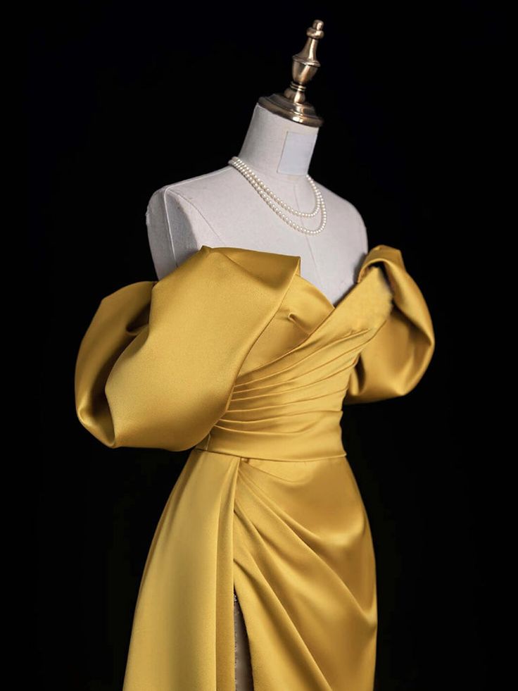A-Line Off Shoulder Satin Long Prom Dress, Long Evening Dress - View 3 | VelvetHem