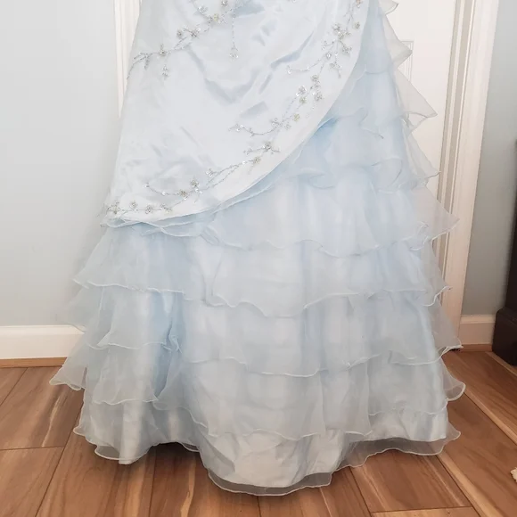 Elegant Light Blue Tulle Sequins Beaded Evening Dress Layered A Line Party Prom Dress - View 5 | VelvetHem