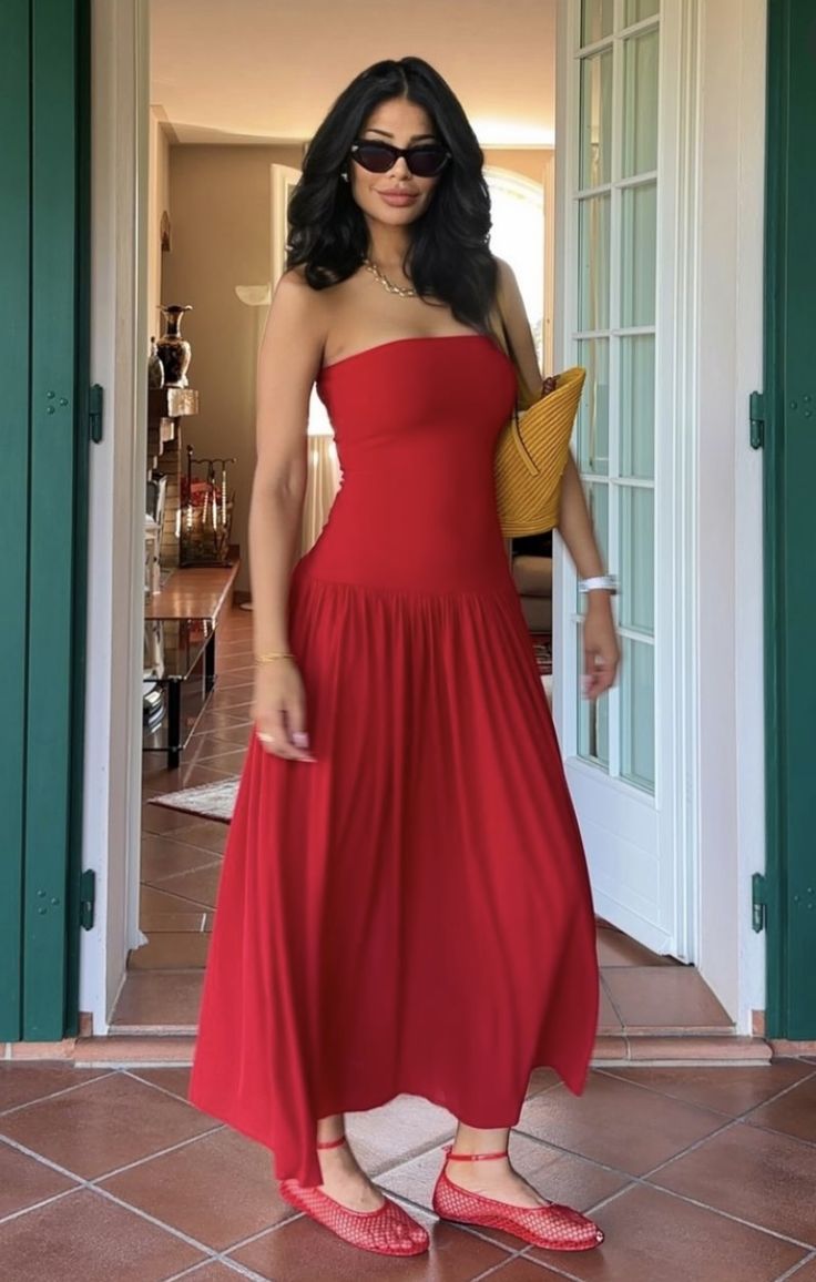 Red Strapless A-Line Long Party Dress Wedding Guest Dress fg7403 - View 3 | VelvetHem