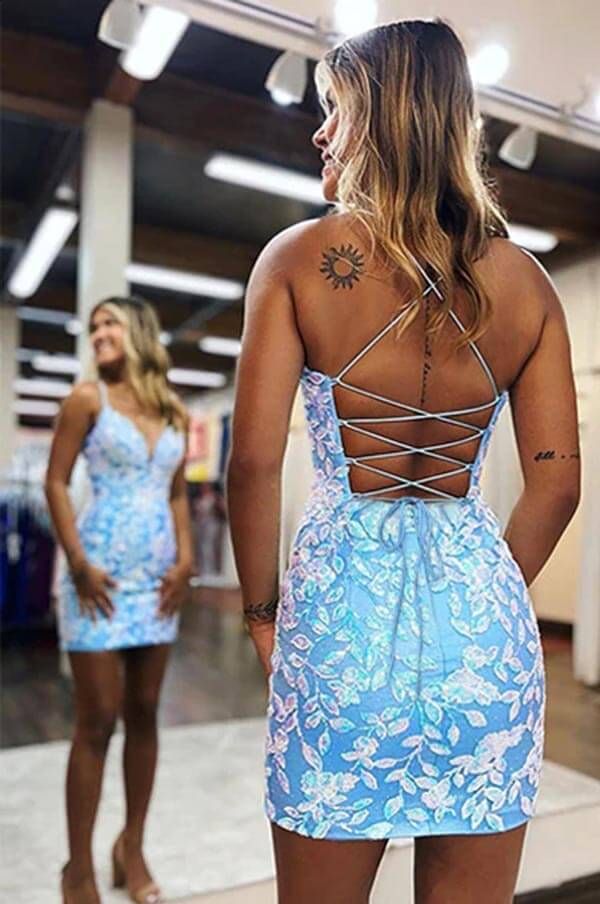 Bodycon Spaghetti Straps Party Dress Homecoming Dresses With Aqqliques fg6172 - View 2 | VelvetHem