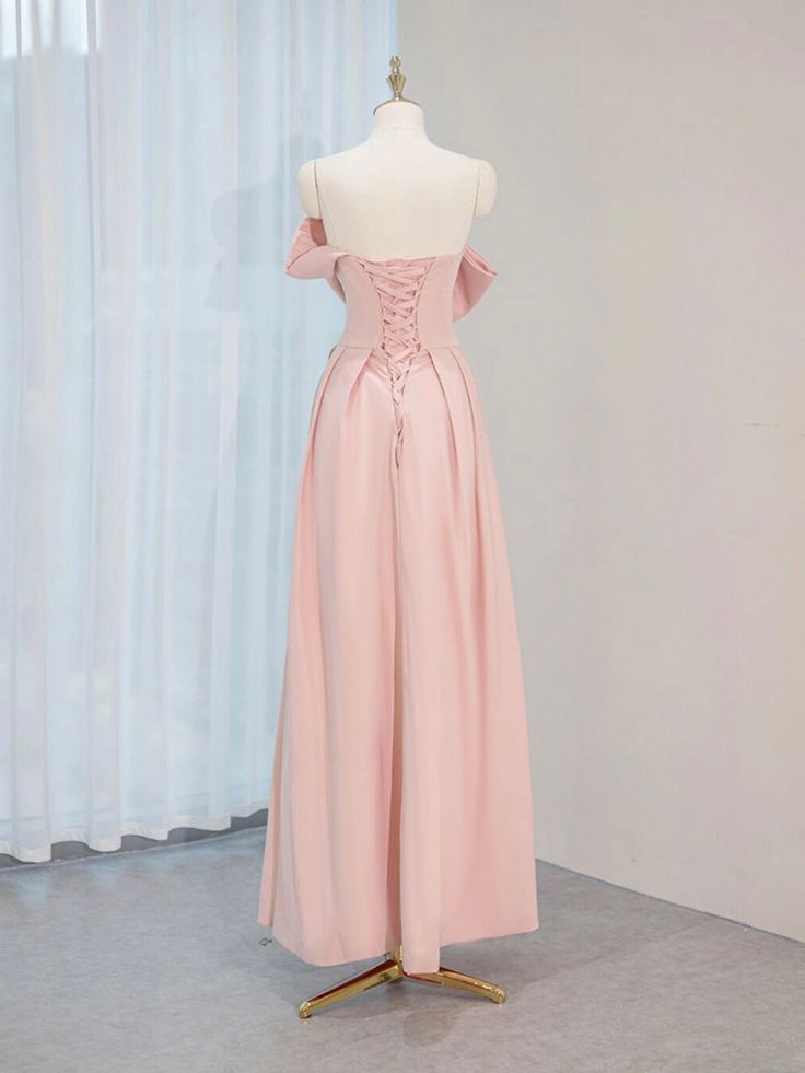 A-Line Satin Pink Long Prom Dress, Pink Long Formal Dress fg6809 - View 3 | VelvetHem