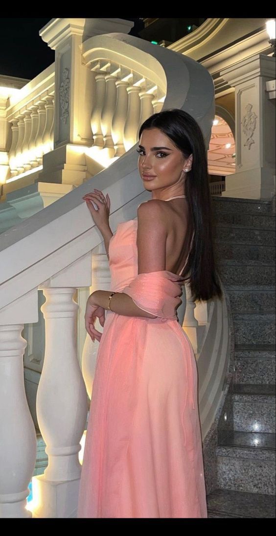 Spaghetti Straps Halter Pink Evening Dresses Formal Gown With Shawl fg6747 - View 3 | VelvetHem