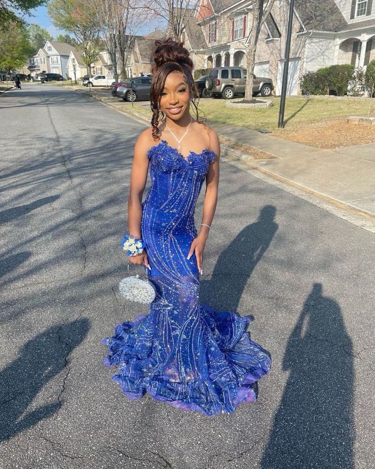 Women's Mermaid Prom Dress, Sweetheart Sequin Royal Blue Birthday Party Dress fg6762 - View 2 | VelvetHem