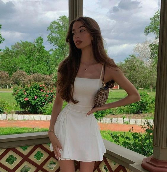 Spaghetti Straps White A Line Homecoming Dress fg6166 - View 2 | VelvetHem