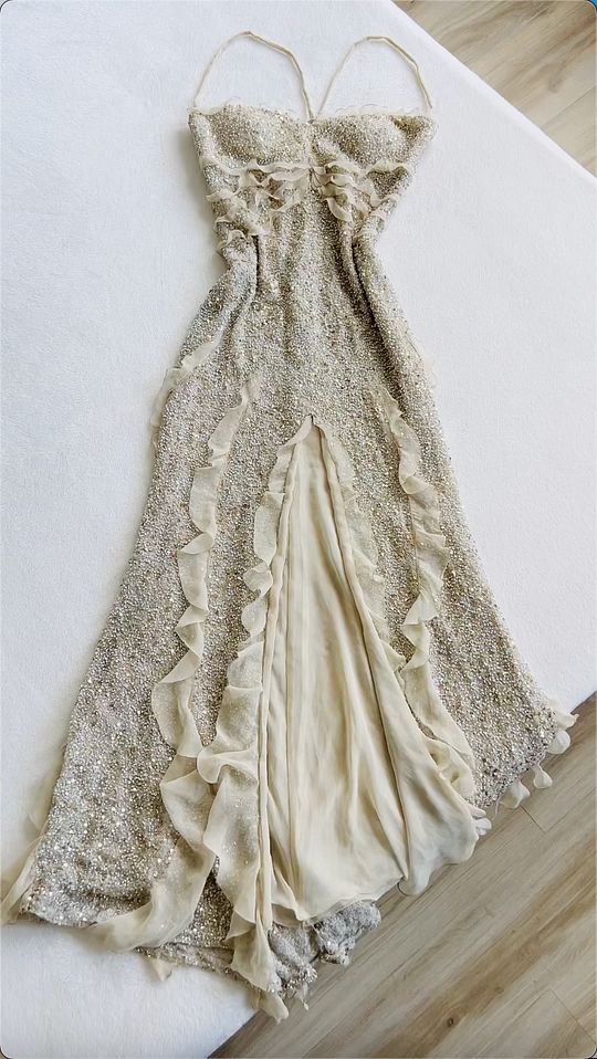 Spaghetti Straps Sequin Long Evening Prom Dresses With Slit fg6723 - View 2 | VelvetHem