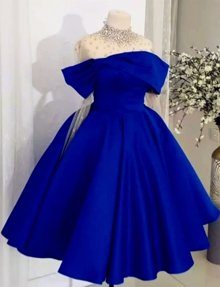 Blue hoco dress with sleeves Short Prom Party Dress fg6079 - VelvetHem