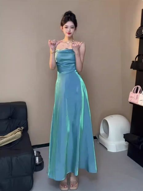 Spaghetti Straps Blue Sheath Long Prom Dresses Homecoming Dress fg6074 - VelvetHem