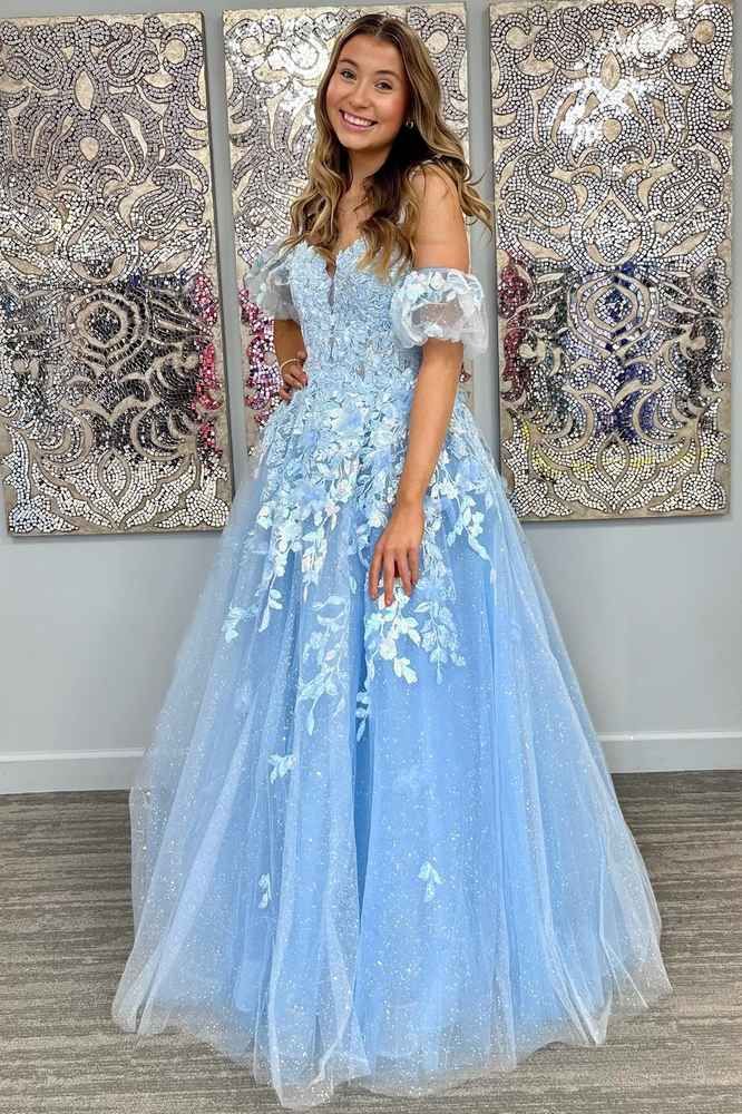A-Line Appliques Plunge V Long Prom Dress with Detachable Sleeves fg6370 - View 3 | VelvetHem