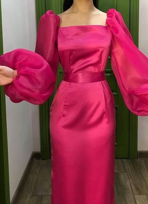 Women's Square Neckline Evening Dresses Long Sleeve Tulle Prom Party Dress fg6231 - View 2 | VelvetHem