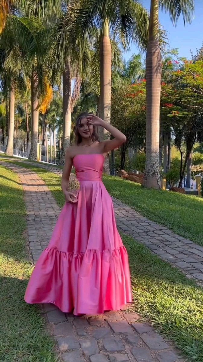 Strapless A Line Hot Pink Long Prom Dress fg6584 - View 2 | VelvetHem