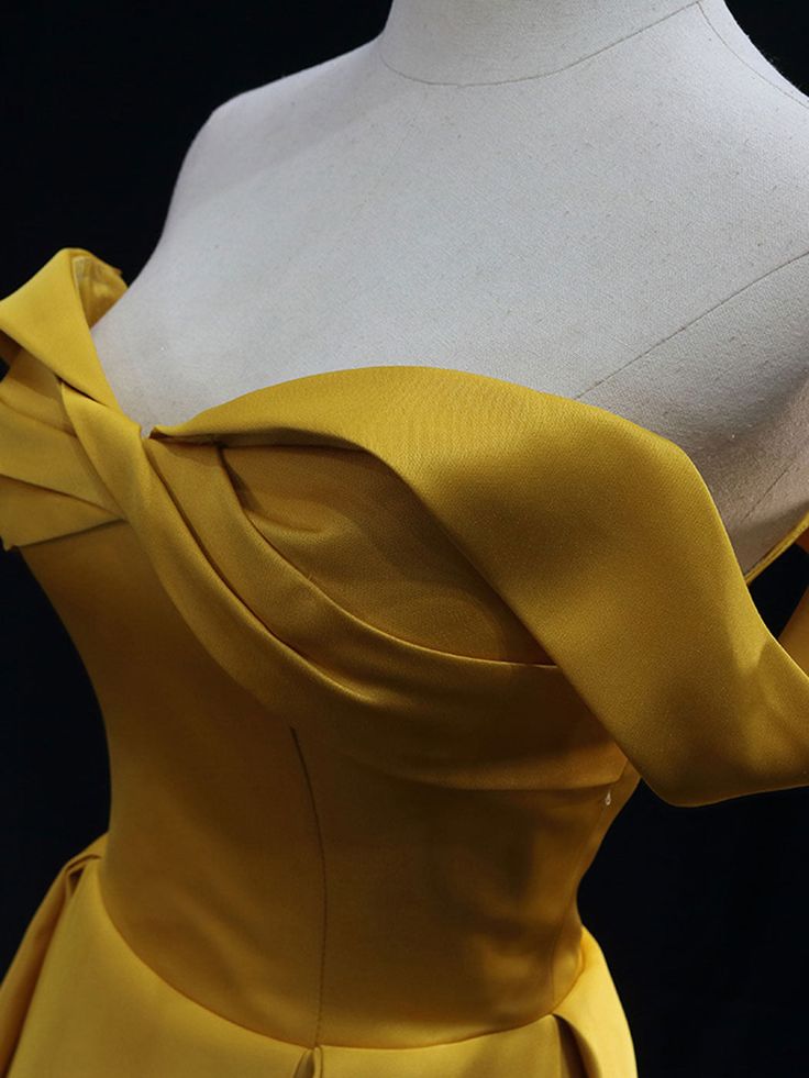 Simple Off Shoulder Yellow Satin Long Prom Dress, Yellow Formal Evening Dress fg6749 - View 2 | VelvetHem