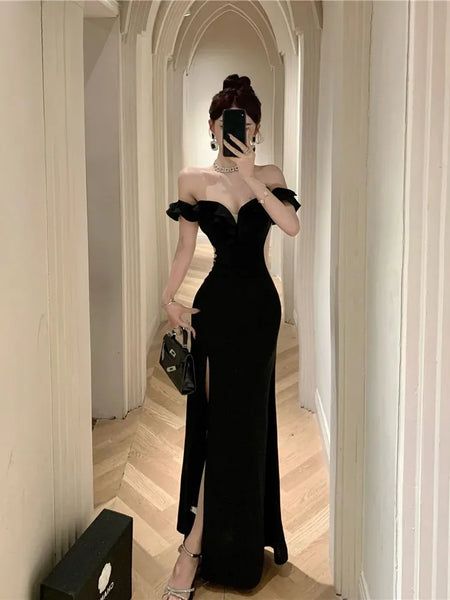Ruffled Off Shoulder Strapless Black Evening Dress fg6197 - View 2 | VelvetHem