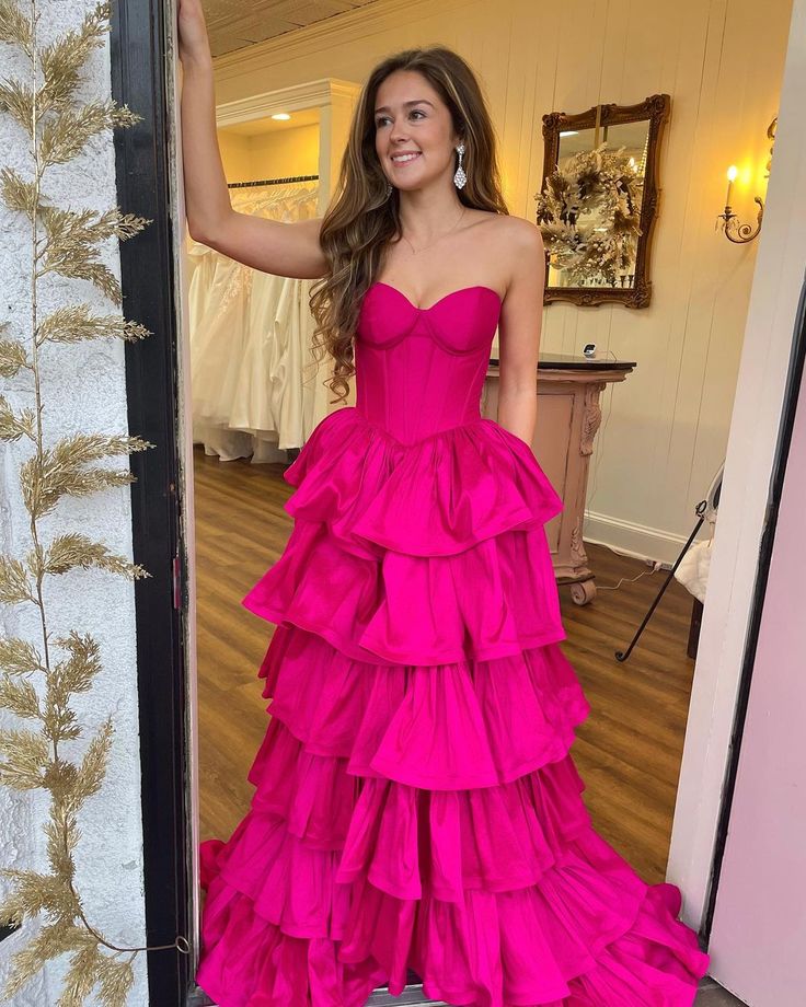 Fuchsia Ruffle Long Prom Dress Sweetheart Evening Gown fg6343 - View 2 | VelvetHem