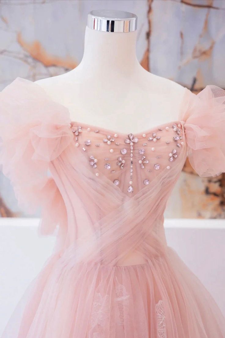 Tulle Beaded Long Prom Dress, A-Line Evening Party Dress fg6228 - View 2 | VelvetHem