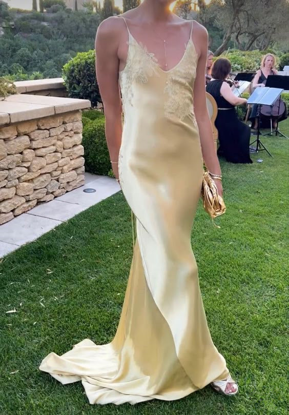 Yellow satin backless long prom evening dresses fg6718 - View 3 | VelvetHem