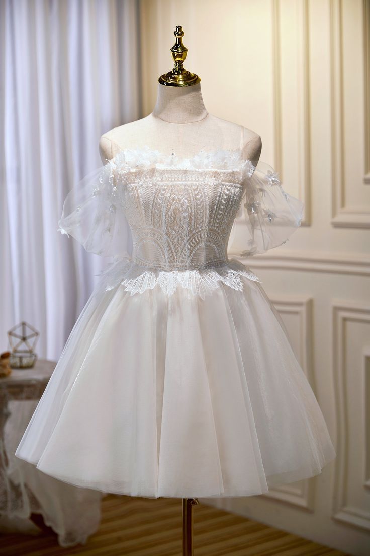Chic Spaghetti Straps Off The Shoulder Tulle Homecoming Dresses fg6241 - View 2 | VelvetHem