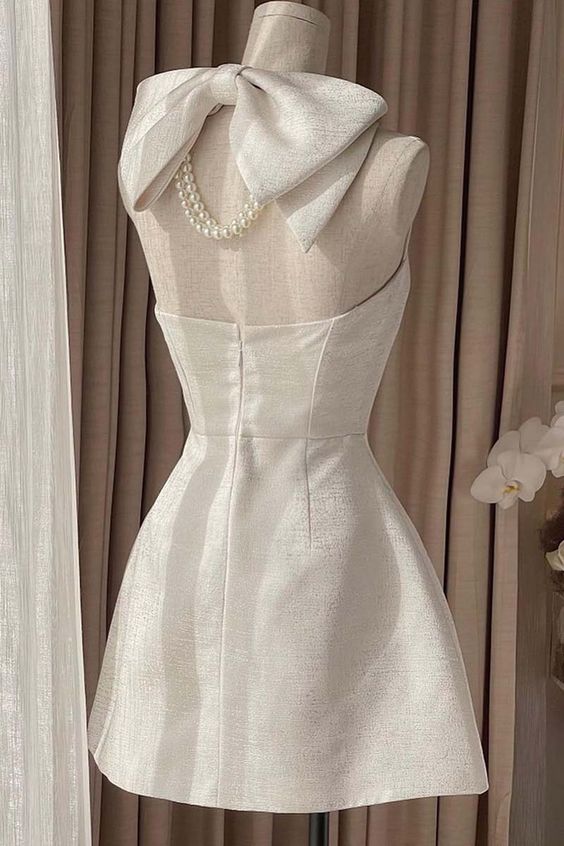 Square Neck Halter Sleeveless Satin A-Line Mini Homecoming Dress With Bow fg6106 - View 2 | VelvetHem