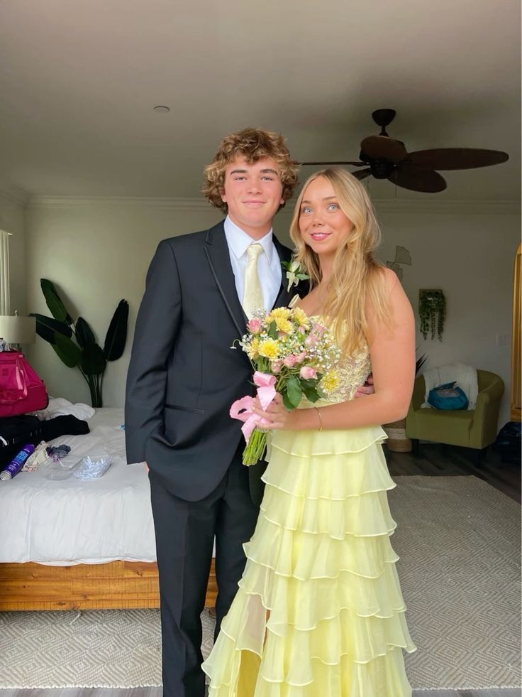 Strapless Layered Yellow Lace Top Long Prom Dresses, Long Yellow Formal Dresses, Yellow Chiffon Evening Dresses fg6690 - View 3 | VelvetHem