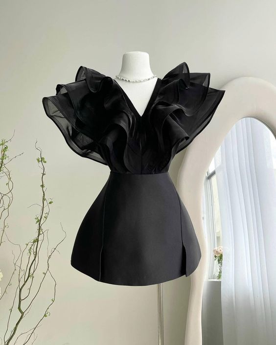 Short mini gown with ruffles cocktail party dress Homecoming Dress fg6110 - VelvetHem