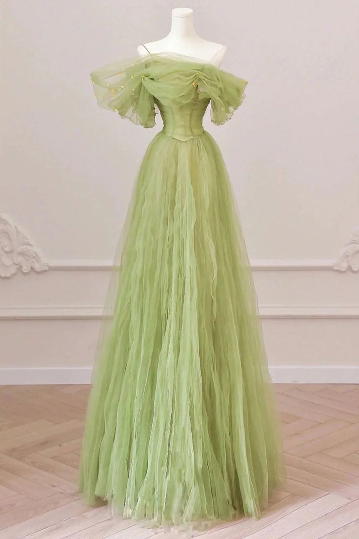 Off the Shoulder Tulle Long Prom Dresses, Tulle Long Formal Evening Dresses fg6124 - VelvetHem