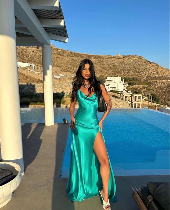 Elegant Spaghetti Strap Split Side A-line Long Prom Dress fg6805 - View 2 | VelvetHem