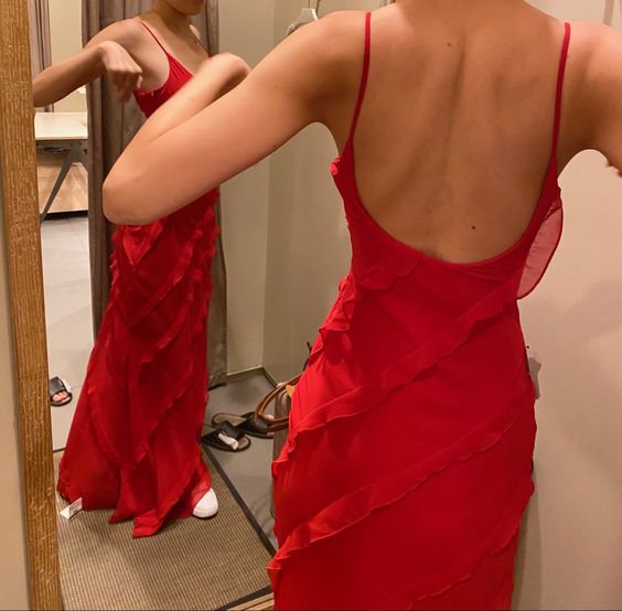 Sexy Red Chiffon Prom Dresses Long Ruffle Party Dress fg6377 - View 2 | VelvetHem