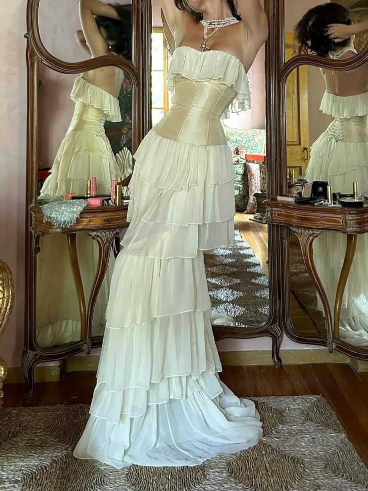 Modest Sheath Strapless Chiffon Sleeveless Ivory Long Prom Dress Evening Dresses fg6798 - View 2 | VelvetHem